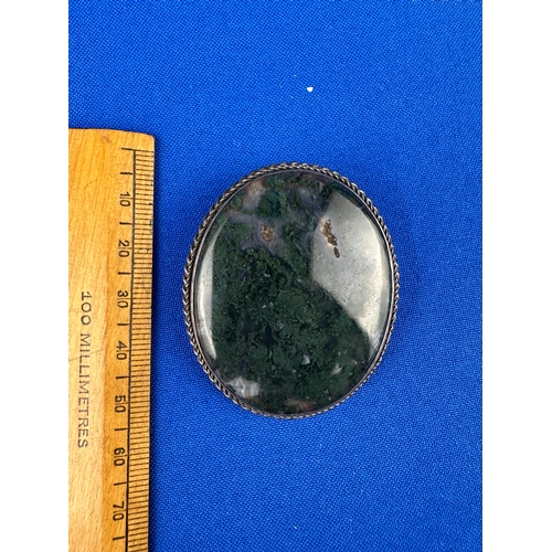 11 - Large Silver & Moss Agate Brooch