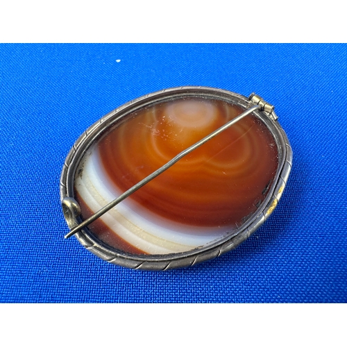 12 - Large Silver & Banded Agate Brooch