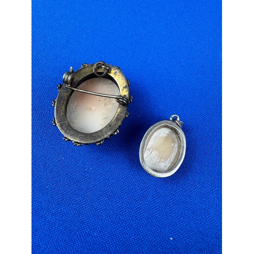 56 - Silver Cameo Brooch & Pendant