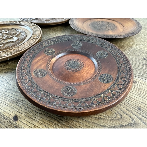 267 - Four Delicately Carved and Metal Inlaid Plates