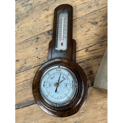 286 - Two Vintage Barometers and a Bed Warmer