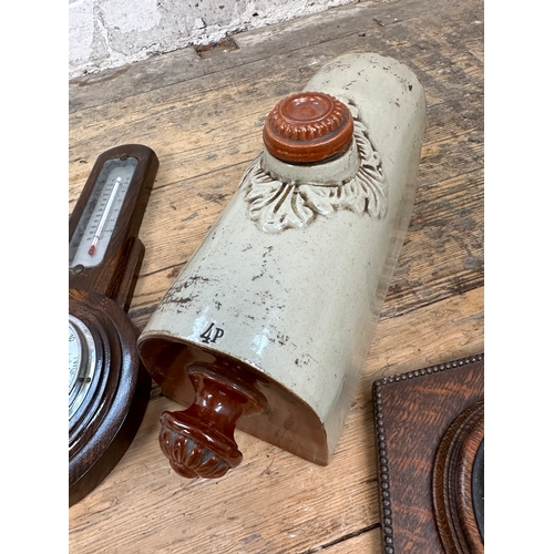 286 - Two Vintage Barometers and a Bed Warmer