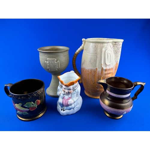 276 - Ceramics including Art Deco Beswick Jug, Antique Lustreware & Bentham Pottery