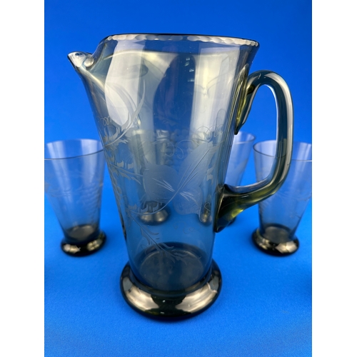 237 - Vintage Blown Etched Glass Lemonade / Water Set