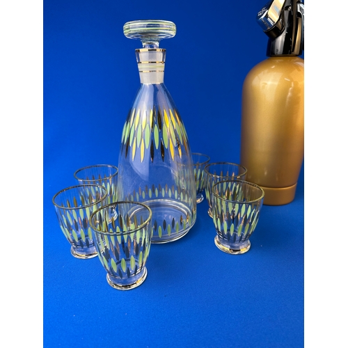 146 - Stuart Glass Cocktail Shaker, Mid Century Glass Decanter Set & Soda Syphon