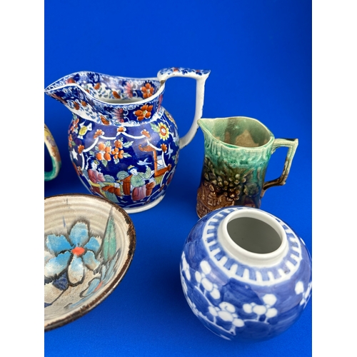 270 - Hand Painted Jugs, Studio Pottery & Chinese Prunus design Spice Jar.