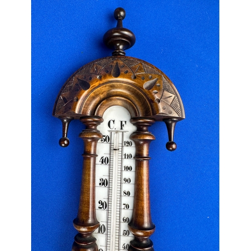 143 - Good Quality wooden Barometer with Mercury Thermometer.