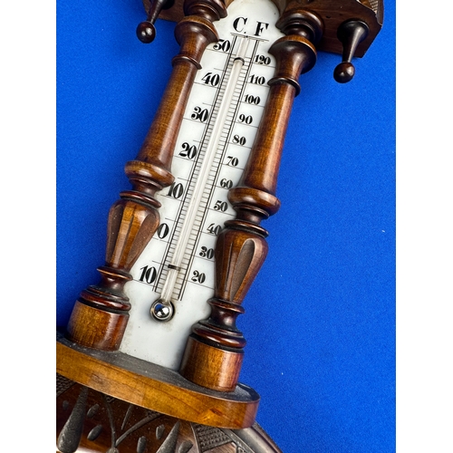 143 - Good Quality wooden Barometer with Mercury Thermometer.