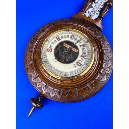 143 - Good Quality wooden Barometer with Mercury Thermometer.