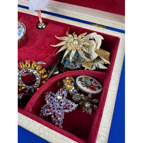 213 - Vintage Musical Jewellery Box & Brooches