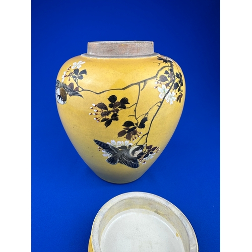 249 - Quality Painted Oriental Spice Jar With Birds on Ground Yellow