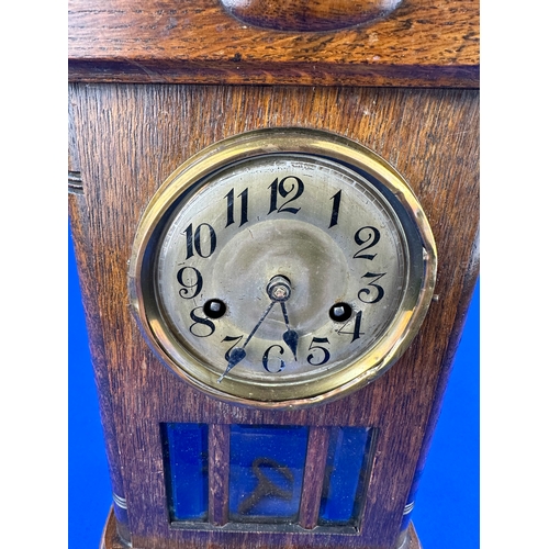 43 - Antique Mantle Clock with Bevelled Glass Windows & Key