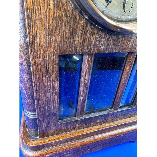 43 - Antique Mantle Clock with Bevelled Glass Windows & Key