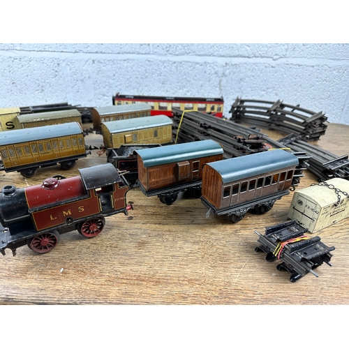 99 - Collection of Hornby and other Tinplate O Gauge Rolling Stock, Clockwork Engine and Track