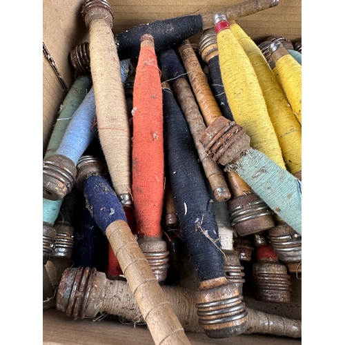 198 - Box of Vintage Mill Quill Bobbins