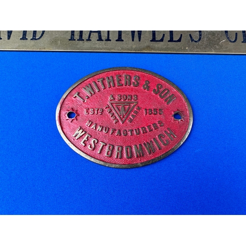 207 - T.Withers & Son Safe Plaque & Brass Namev Plate