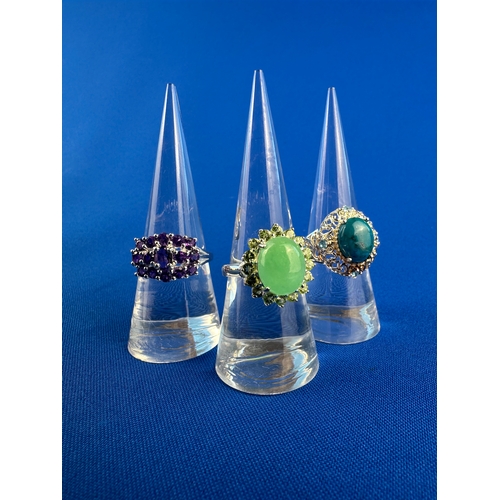 61 - Three 925 Silver Rings with Semi Precious Stones