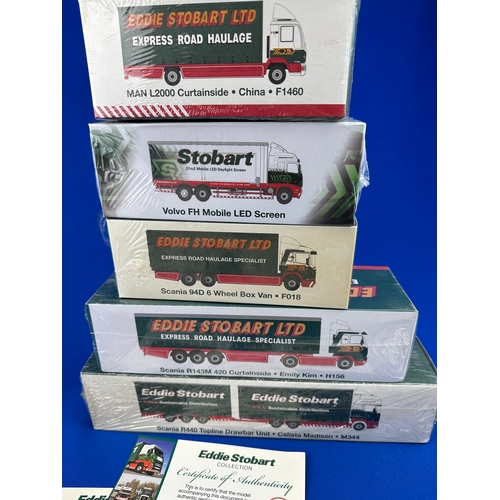 105 - Five Eddie Stobart by Atlas Editions Vehicles, Boxed and Factory Sealed with Certificates of Authent... 