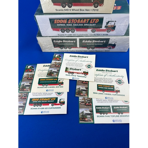 105 - Five Eddie Stobart by Atlas Editions Vehicles, Boxed and Factory Sealed with Certificates of Authent... 