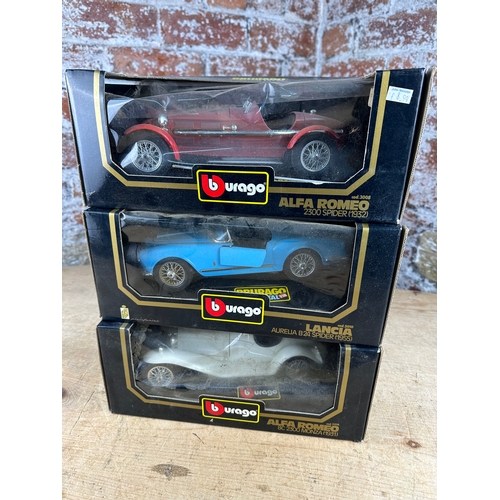 135 - Bburago 1/18th Scale Diecast Cars to include: Alfa Romeo 2300 Spider (1932), Lancia Aurelia B24 Spid... 