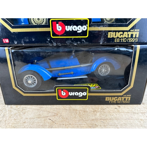 136 - Bburago 1/18th Scale Diecast Cars to include: Chevrolet Corvette (1957), Bugatti EB 110 (1991), Buga... 