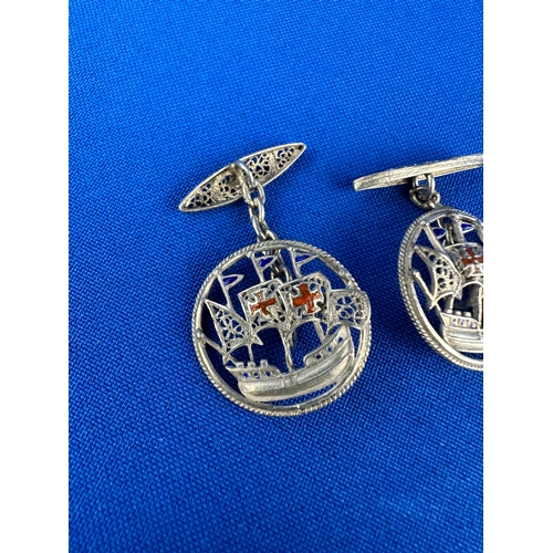 45 - Filigree & Enamel Gallion Cufflinks