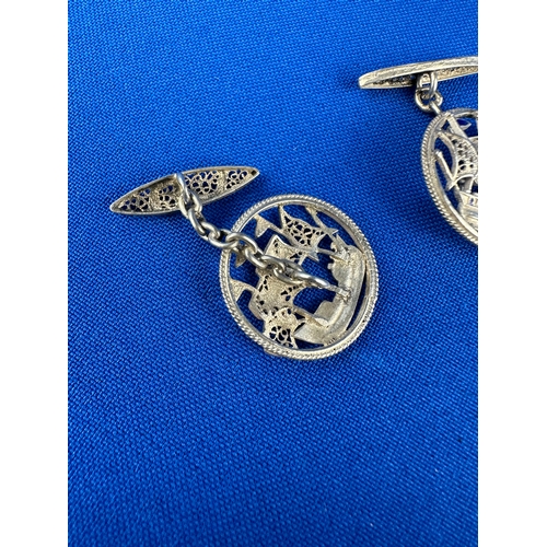 45 - Filigree & Enamel Gallion Cufflinks