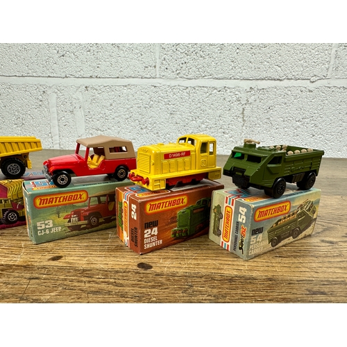 97 - Six Matchbox 75 Series Vehicles - Mint Cars with Reasonable Boxes inc. 43 Steam Locomotive, 44 Passe... 