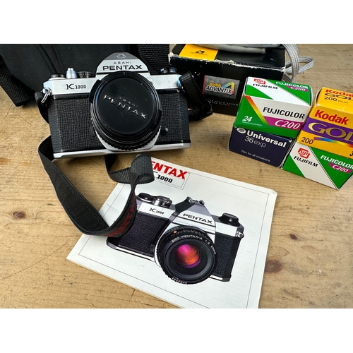 366 - Pentax Asahi K100 SLR 35mm Camera with Lens, 4 new 35mm films & Kodak Advantix