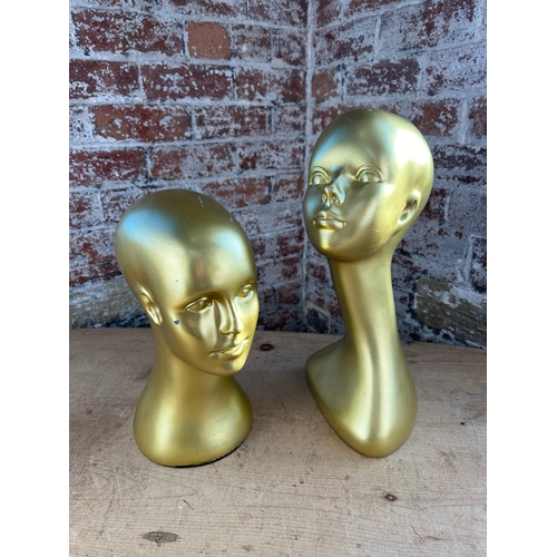 252 - Two Gold Glitter Shop Display Mannequin Heads