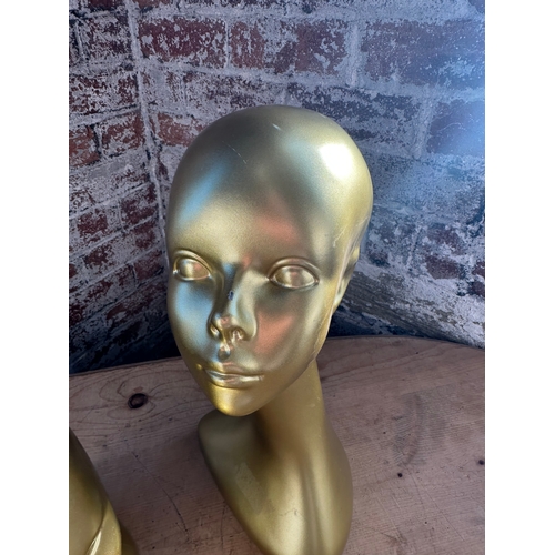 252 - Two Gold Glitter Shop Display Mannequin Heads