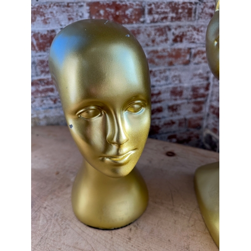 252 - Two Gold Glitter Shop Display Mannequin Heads