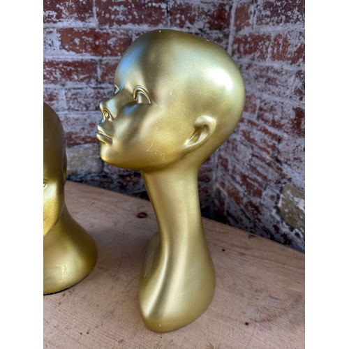 252 - Two Gold Glitter Shop Display Mannequin Heads