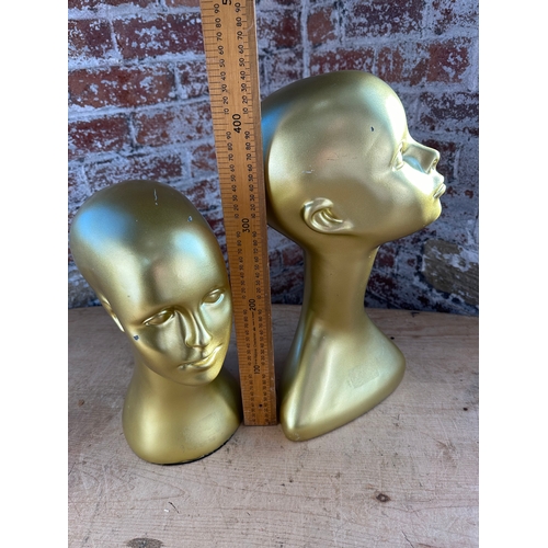 252 - Two Gold Glitter Shop Display Mannequin Heads