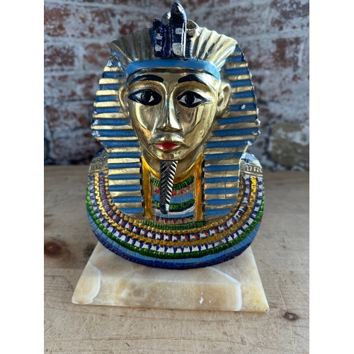 256 - Heavy Painted Cast Brass & Painted Tutankhamun Bust mounted on Marble Base