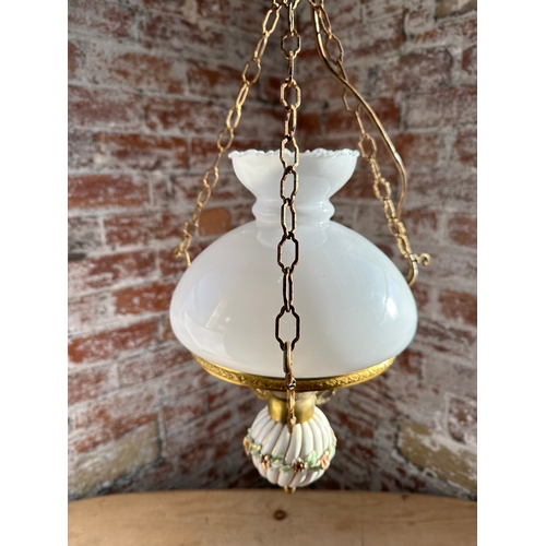 467 - Vintage Converted Oil Lamp Pendant Light.