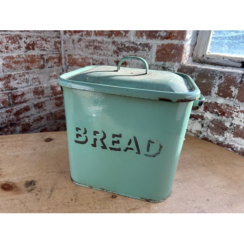 244 - Vintage Green Enamel Bread Bin