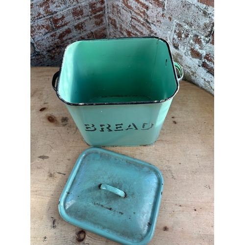 244 - Vintage Green Enamel Bread Bin