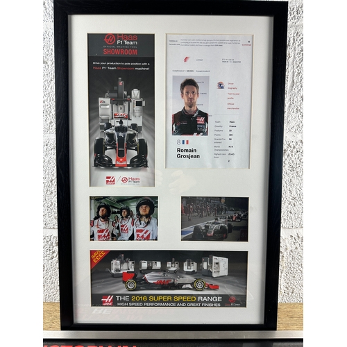 220 - Two Mounted and Framed Formula One Pictures - Romain Grosjean Collage and McLaren Honda with Jensen ... 