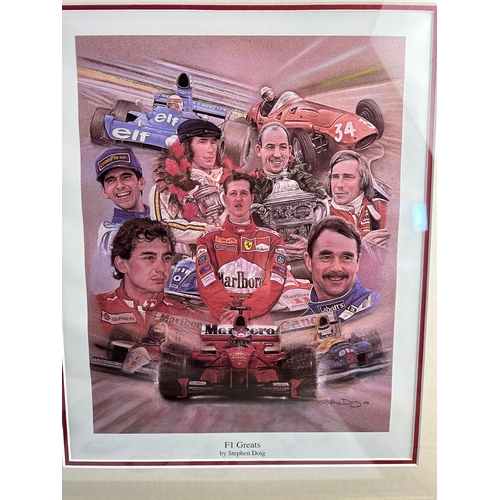 223 - Four Prints Covering Formula 1 Greats Through the Ages.  Tribute to Ferrari by Stuart McIntyre, F1 G... 