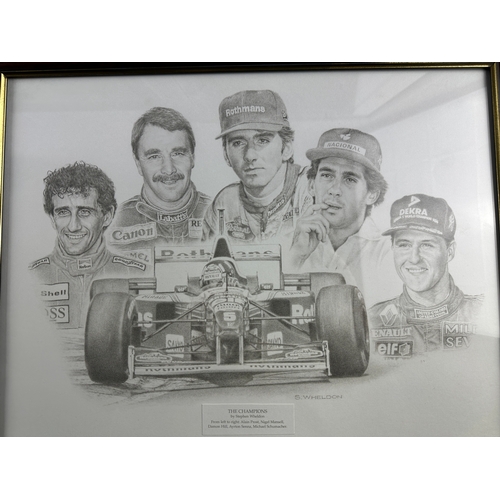 223 - Four Prints Covering Formula 1 Greats Through the Ages.  Tribute to Ferrari by Stuart McIntyre, F1 G... 