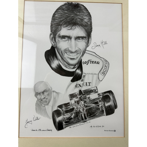 223 - Four Prints Covering Formula 1 Greats Through the Ages.  Tribute to Ferrari by Stuart McIntyre, F1 G... 