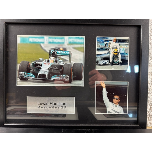 224 - Four Nicely Mounted and Framed Formula 1 Pictures inc. Lewis Hamilton, Pastor Maldonado, Sebastian V... 