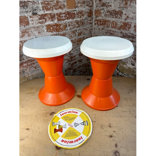 483 - Pair of Mid Century Italian Giganplast Stools With Original Lable