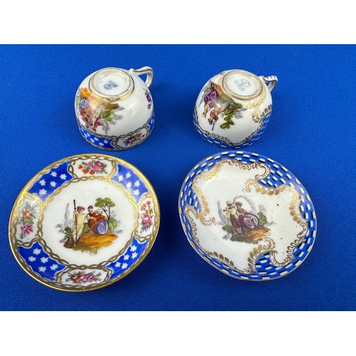 372 - Two Miniature Hand Painted Cups Bearing Dresden Style Markings