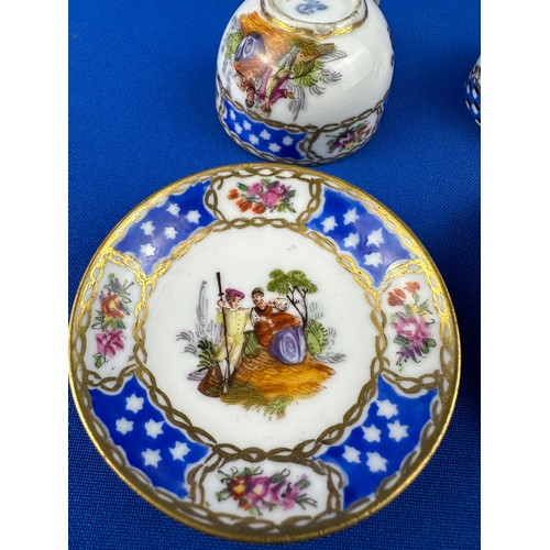 372 - Two Miniature Hand Painted Cups Bearing Dresden Style Markings