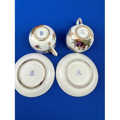 372 - Two Miniature Hand Painted Cups Bearing Dresden Style Markings