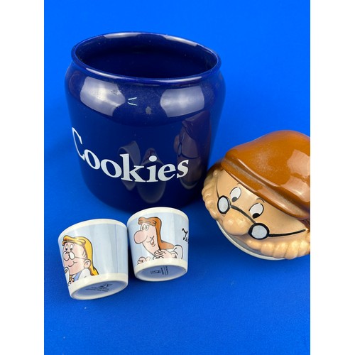 339 - Tetley Tea Folk Cookie Jar & Egg Cups