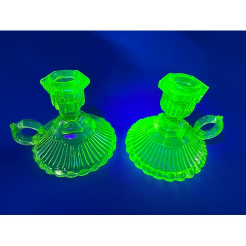 355 - Pair of Uranium Glass Candlesticks