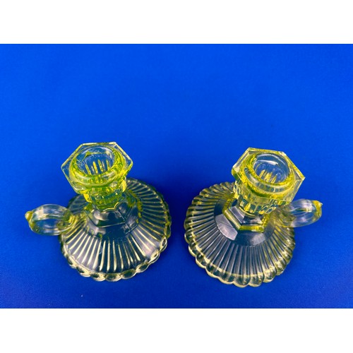 355 - Pair of Uranium Glass Candlesticks